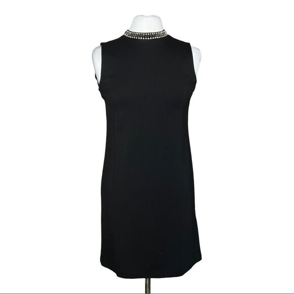 ADRIENNE VITTADINI Bejeweled Neck Sleeveless Jewel Collar Black Cocktail Dress - Picture 1 of 9